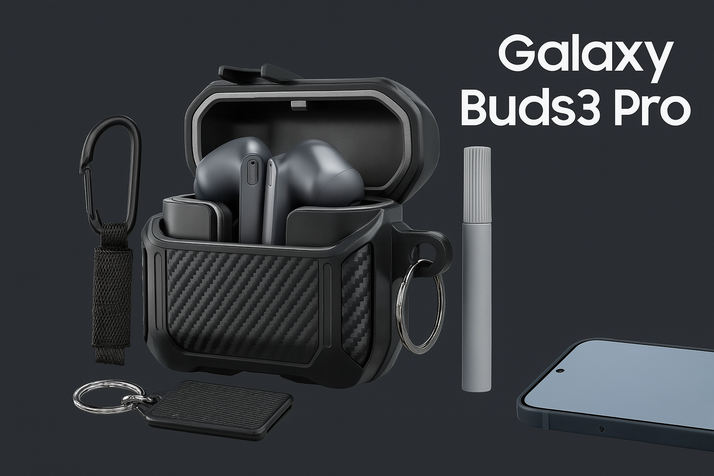 ערכת מגן ל־Galaxy Buds3 Pro – כולל נרתיק מוקשח, עט ניקוי ומחזיק מפתחות