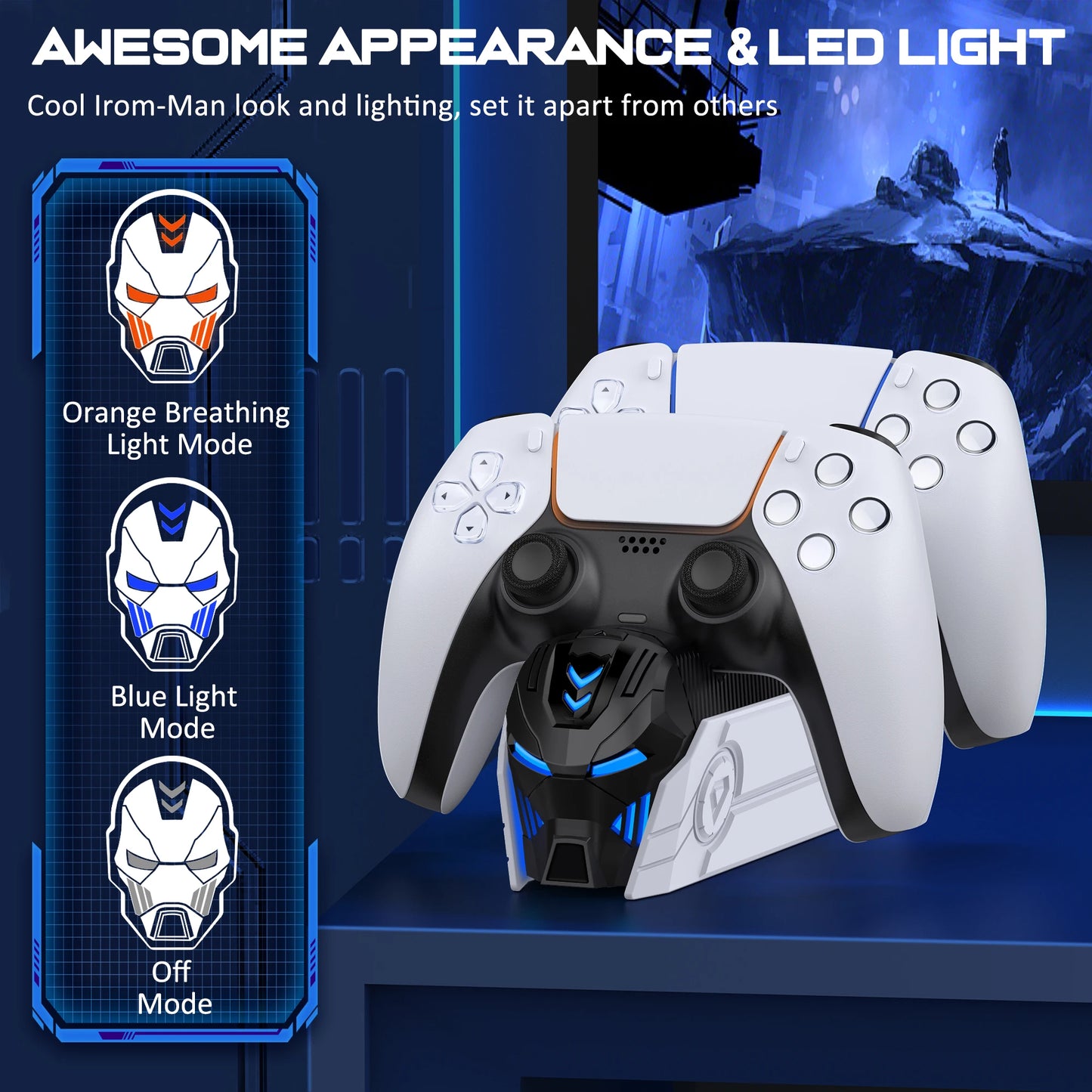 מטען כפול לבקרי PS5 – תחנת טעינה מהירה בעיצוב גיימינג לבקרי DualSense