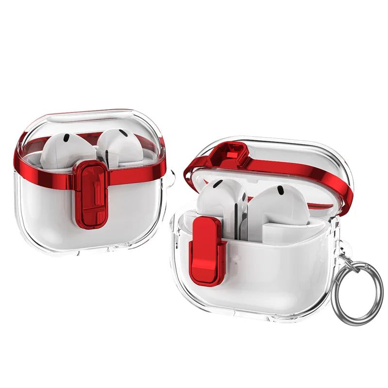 קייס שקוף בעיצוב יוקרתי ל-Galaxy Buds 3 / Buds 3 Pro – מגן עם אבזם ומפתח תלייה