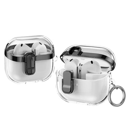 קייס שקוף בעיצוב יוקרתי ל-Galaxy Buds 3 / Buds 3 Pro – מגן עם אבזם ומפתח תלייה